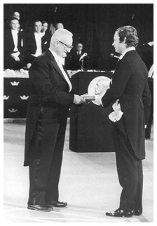 Receiving the Nobel Prize in 1975